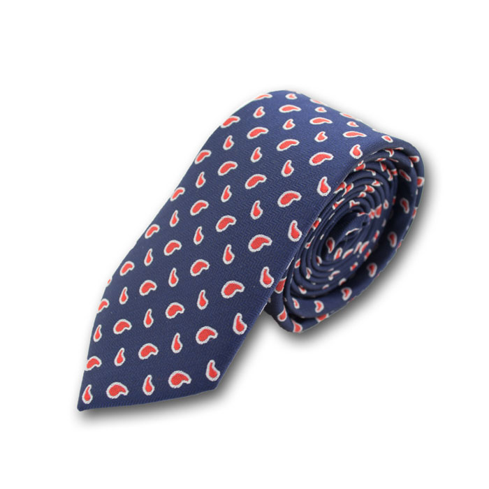 6cm Midnight Blue, Lava Red and White Polyester Paisley Skinny Tie