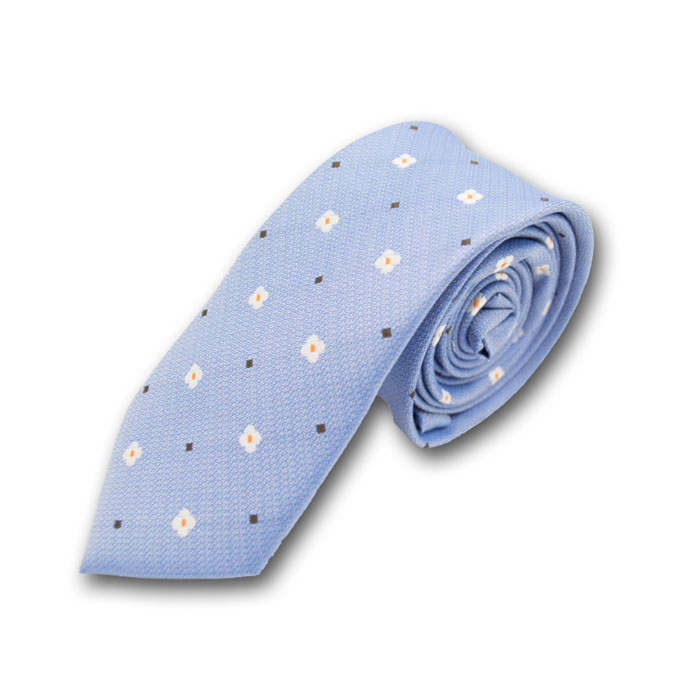 6cm Sky Blue, White, Mango Orange and Brown Polyester Novelty Skinny Tie