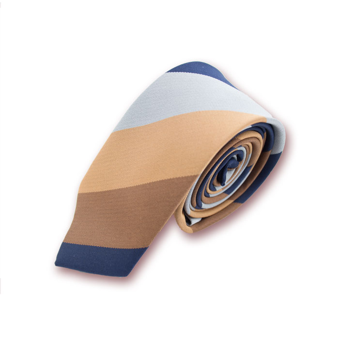 5cm Sepia, Midnight Blue and Gray Cloud Polyester Striped Skinny Tie