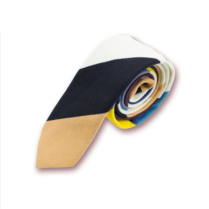 5cm Platinum, Slate Blue, Corn Yellow and Black Polyester Striped Skinny Tie