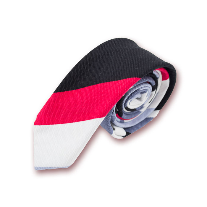5cm Pastel Blue, Red and Black Polyester Striped Skinny Tie