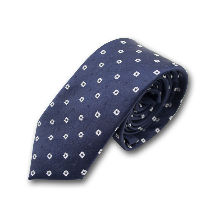 6cm Denim Dark Blue and White Polyester Novelty Skinny Tie