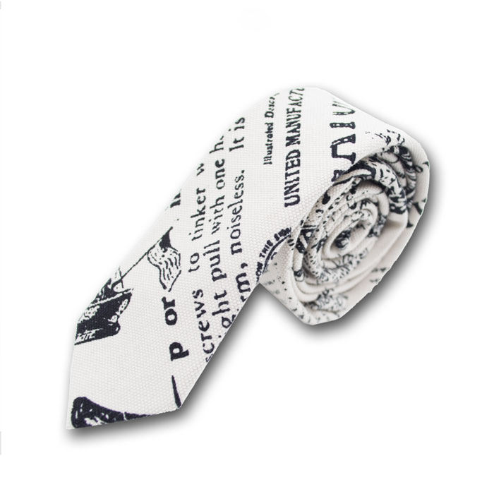 5cm White and Black Cotton-Linen Blend Novelty Skinny Tie