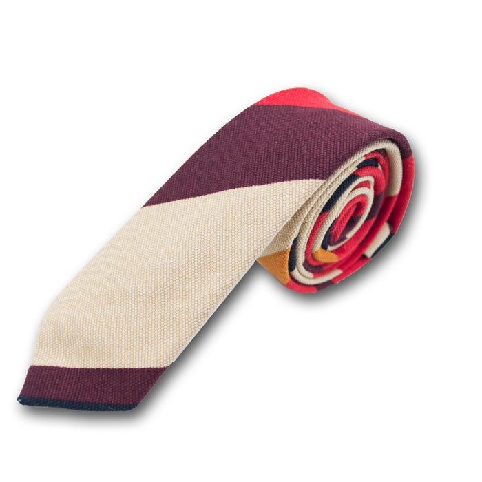 5cm Red and White Polyester Striped Skinny Tie