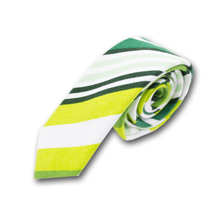 5cm Green and White Polyester Striped Skinny Tie