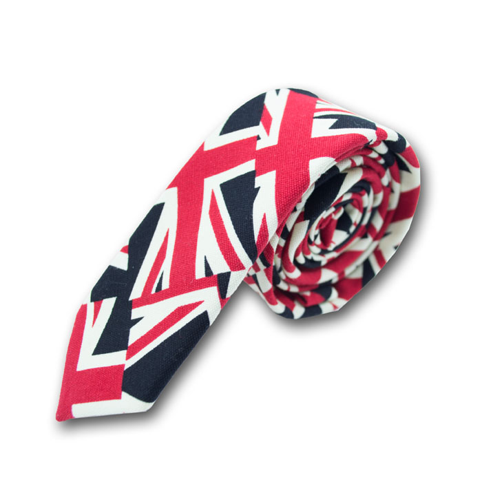 5cm Red, Black and White Cotton-Linen Blend Novelty Skinny Tie