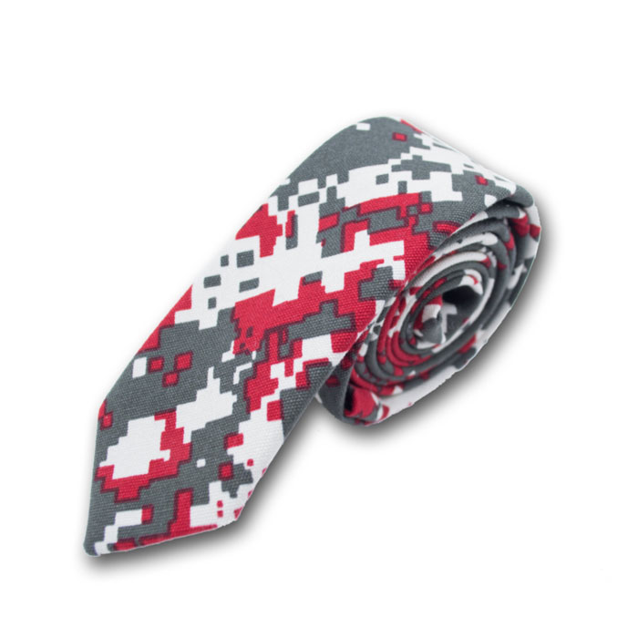 5cm Night, Gray Goose and Red Cotton-Linen Blend Camouflage Skinny Tie