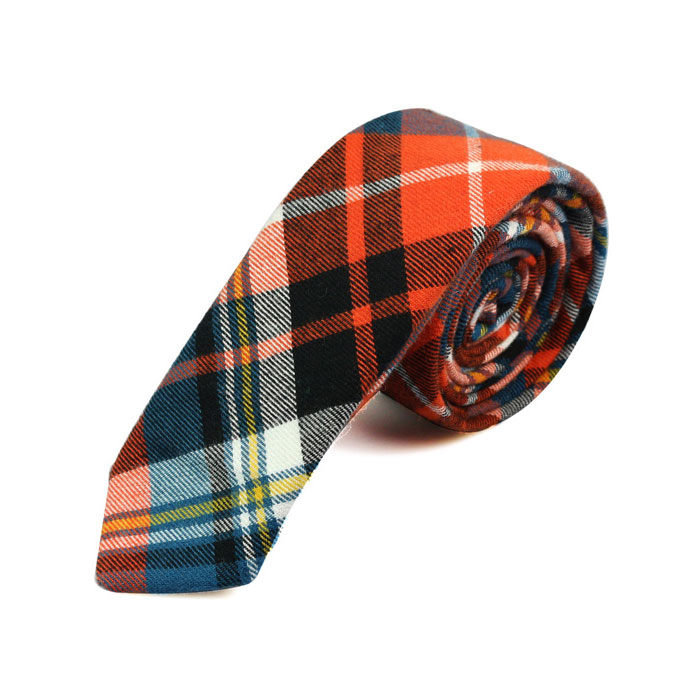 5cm Orange and Black Cotton Plaid Skinny Tie
