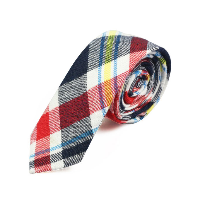 5cm Bean Red, Night, Grape, Blue Hosta, Yellow and White Cotton Plaid Skinny Tie
