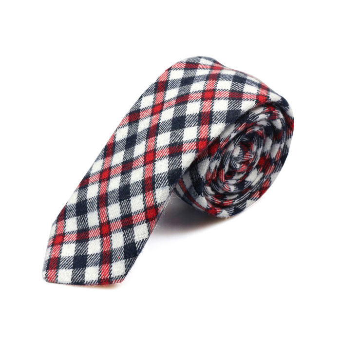 5cm Red and White Cotton Plaid Skinny Tie