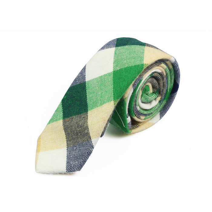 5cm Venom Green and White Cotton Plaid Skinny Tie