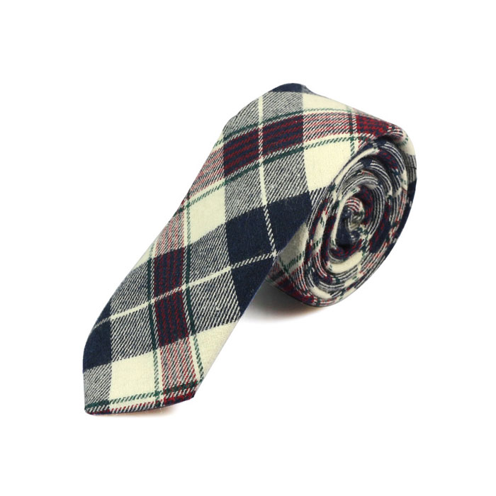 5cm White and Purple Cotton Plaid Skinny Tie