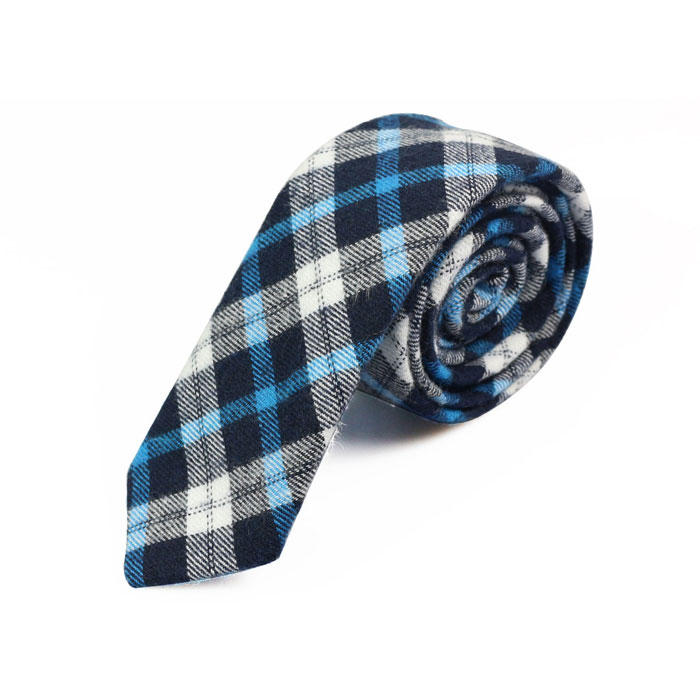 5cm Night, Crystal Blue and White Cotton Plaid Skinny Tie