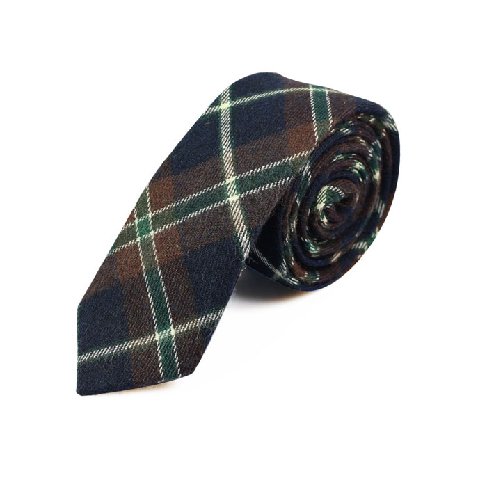 5cm Blue and Green Cotton Plaid Skinny Tie