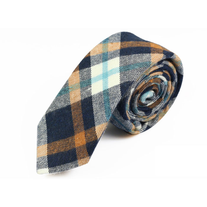 5cm Cantaloupe, Tiffany Blue, Grape and White Cotton Plaid Skinny Tie