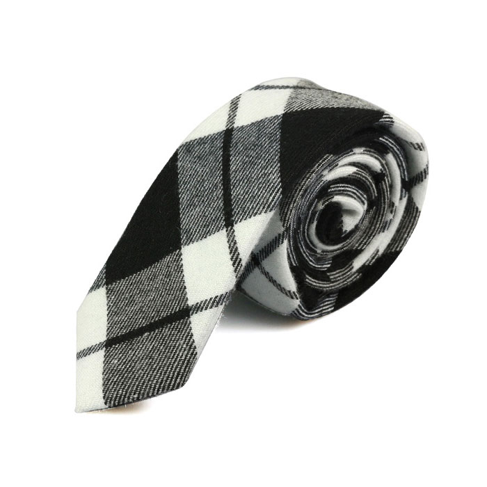5cm Black and White Cotton Plaid Skinny Tie