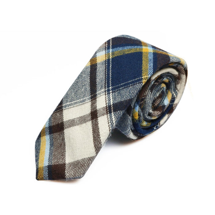 5cm Tiffany Blue and Gold Cotton Plaid Skinny Tie
