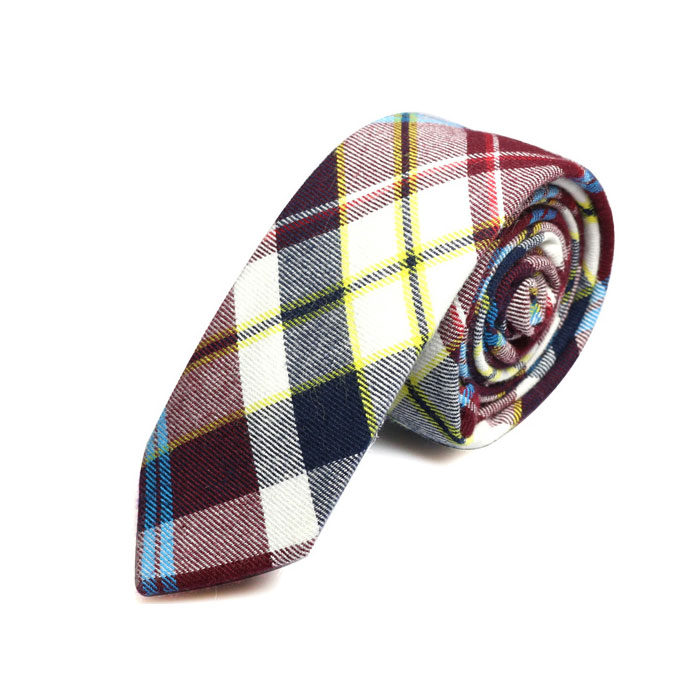 5cm Gray Dolphin, White, Night, Crystal Blue and Saffron Cotton Plaid Skinny Tie