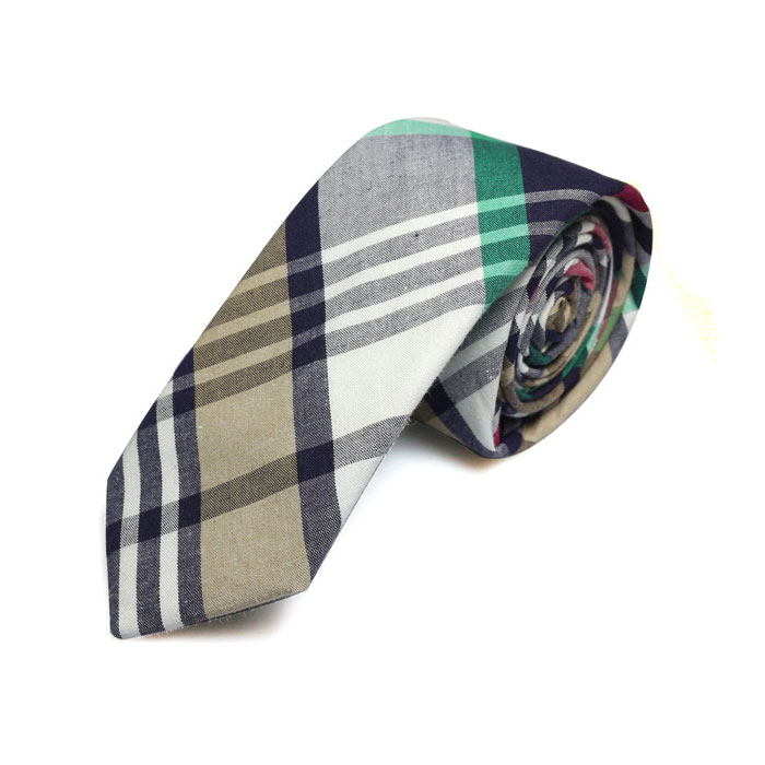 5cm Green and White Cotton Plaid Skinny Tie