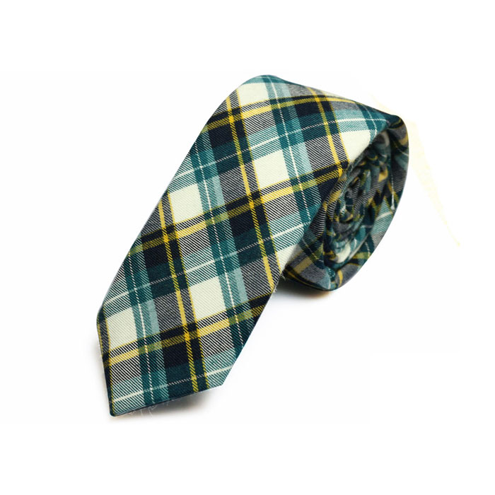 5cm Green and White Cotton Plaid Skinny Tie