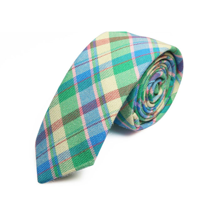 5cm Bean Red, Crystal Blue, Taupe, White and Jade Green Cotton Plaid Skinny Tie
