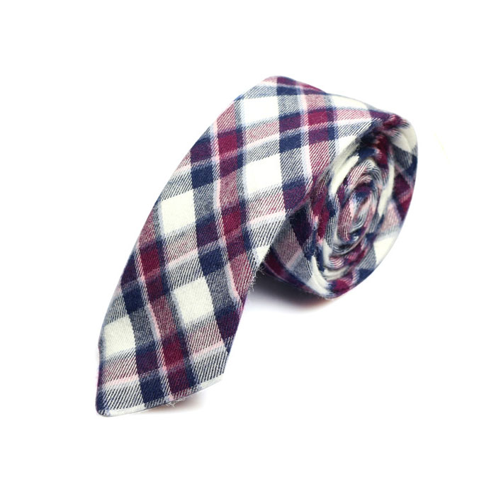 5cm Purple and White Cotton Plaid Skinny Tie