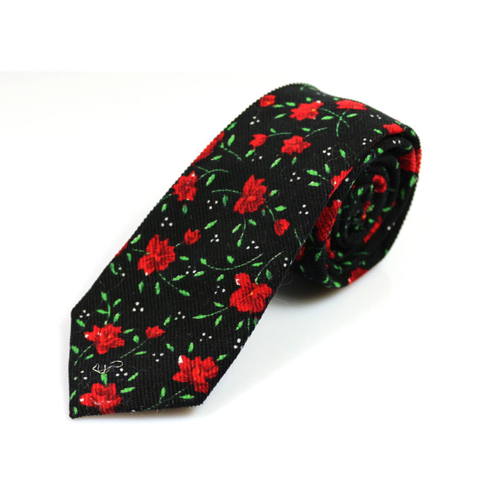 6cm Night and Red Cotton Floral Skinny Tie
