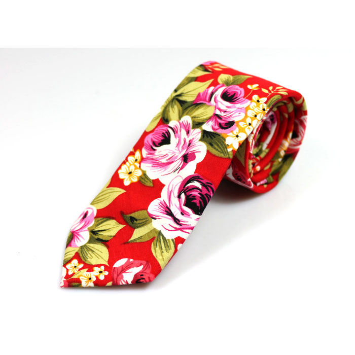 6cm Red and Green Onion Cotton Floral Skinny Tie