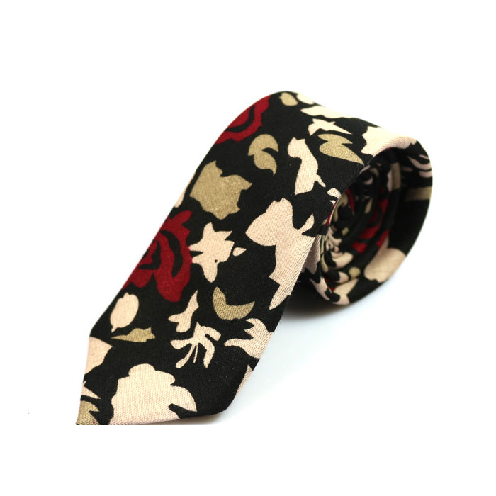 6cm Black, Desert Sand and Midnight Cotton Floral Skinny Tie