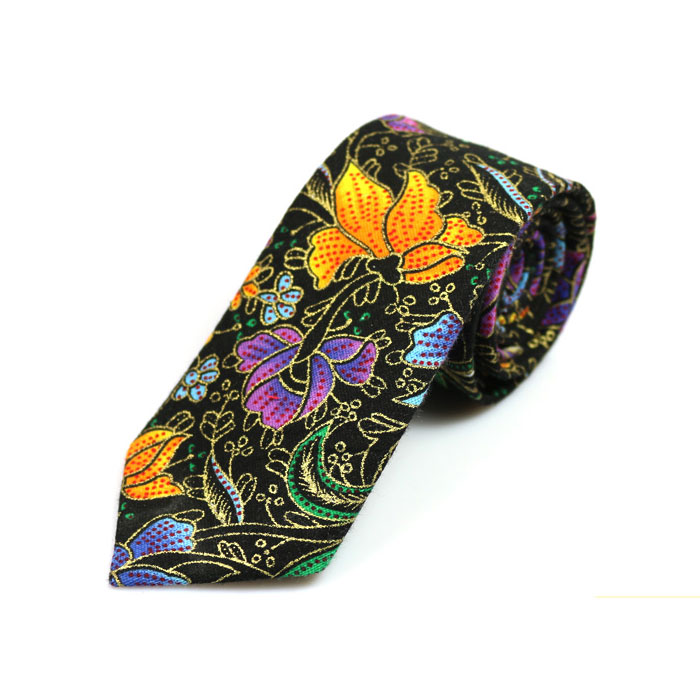 6cm Black and Orange Cotton Floral Skinny Tie