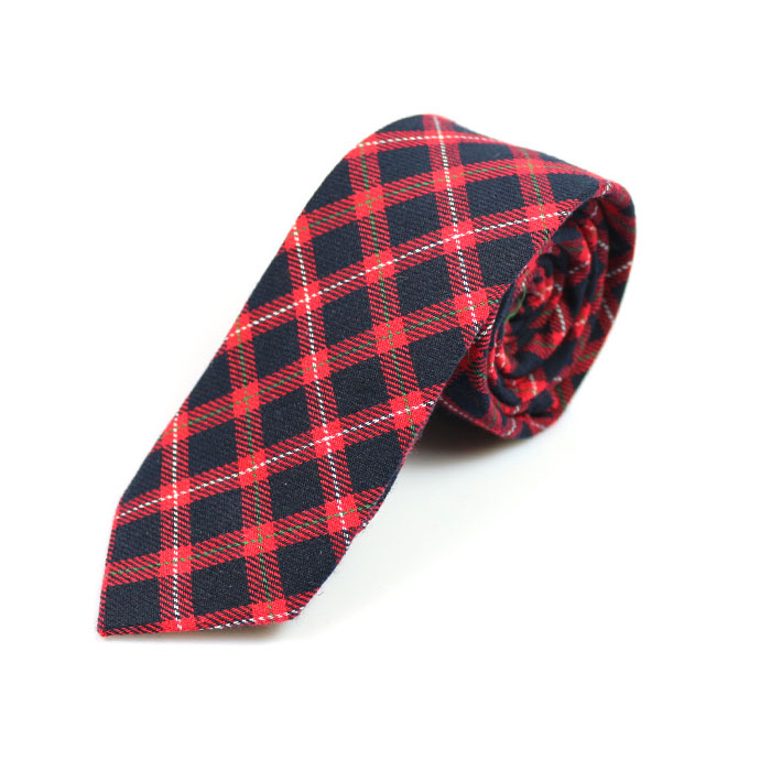6cm Red and Black Cotton Plaid Skinny Tie
