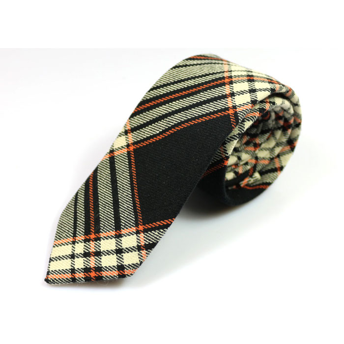 6cm Gold and Black Cotton Plaid Skinny Tie