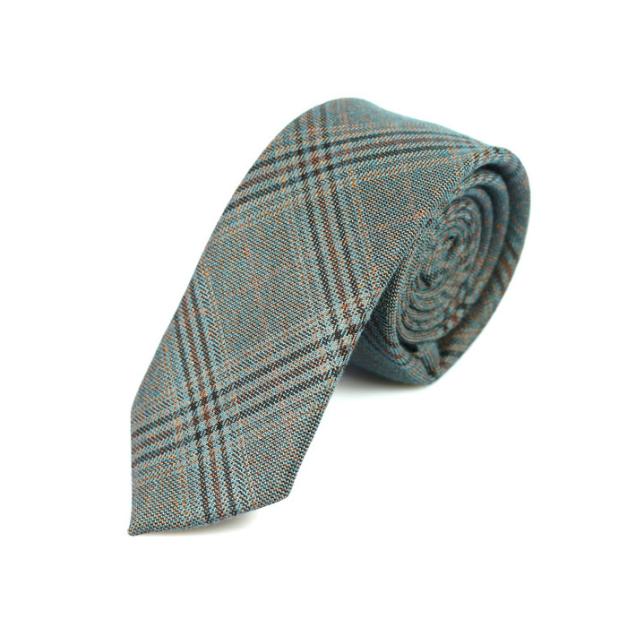 6cm Gray and Blue Cotton Plaid Skinny Tie