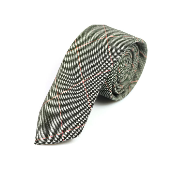 6cm Gray Cotton Plaid Skinny Tie