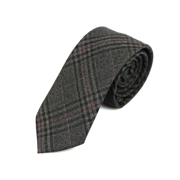6cm Gray and Black Cotton Plaid Skinny Tie