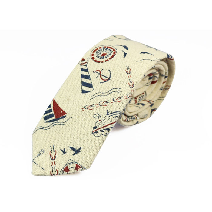 6cm SeaShell, Chestnut and Sapphire Blue Cotton Novelty Skinny Tie