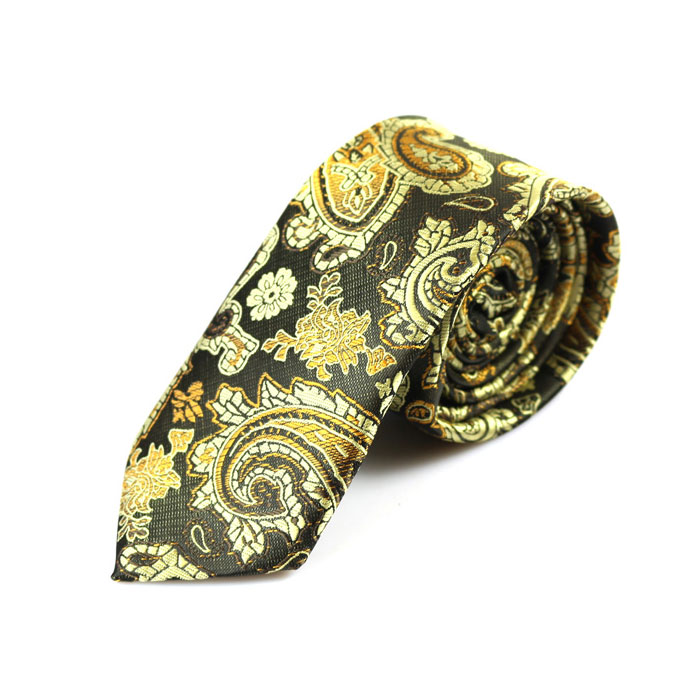 6cm Harvest Gold and Black Polyester Paisley Skinny Tie