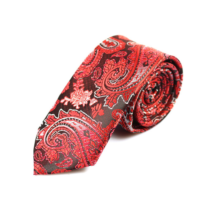 6cm Burgundy and White Polyester Paisley Skinny Tie