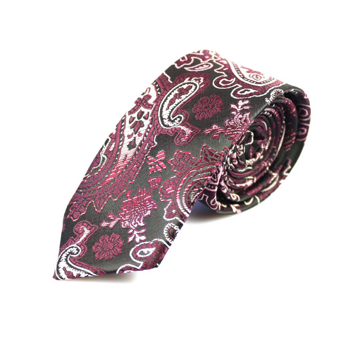 6cm Night, Firebrick and White Polyester Paisley Skinny Tie