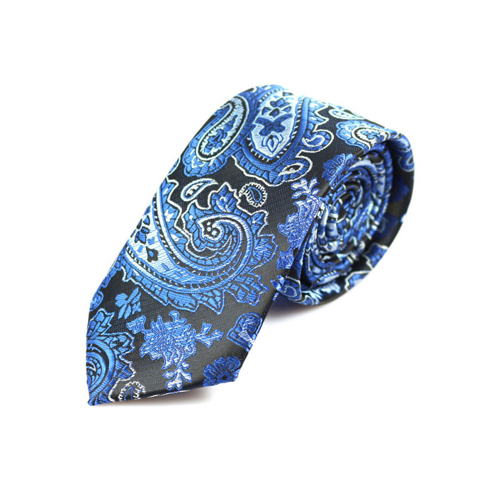 6cm Midnight Blue and White Polyester Paisley Skinny Tie