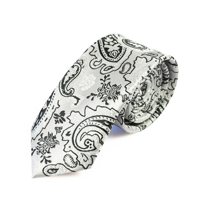 6cm SeaShell and Black Eel Polyester Paisley Skinny Tie