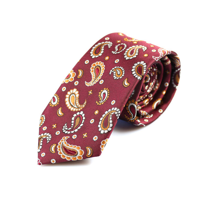 6cm Mahogany, Firebrick and SeaShell Polyester Paisley Skinny Tie
