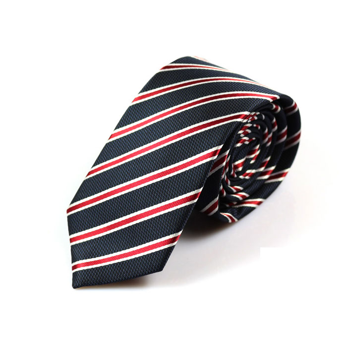 6cm Midnight and Red Polyester Striped Skinny Tie