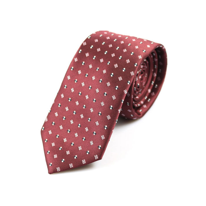 6cm Burgundy, Pink Bow, Night and White Polyester Polka Dot Skinny Tie