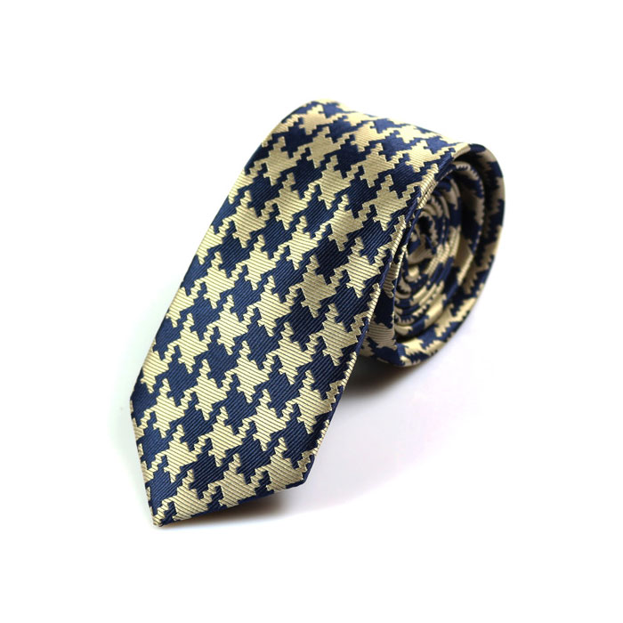6cm Blonde and Midnight Blue Polyester Checkered Skinny Tie