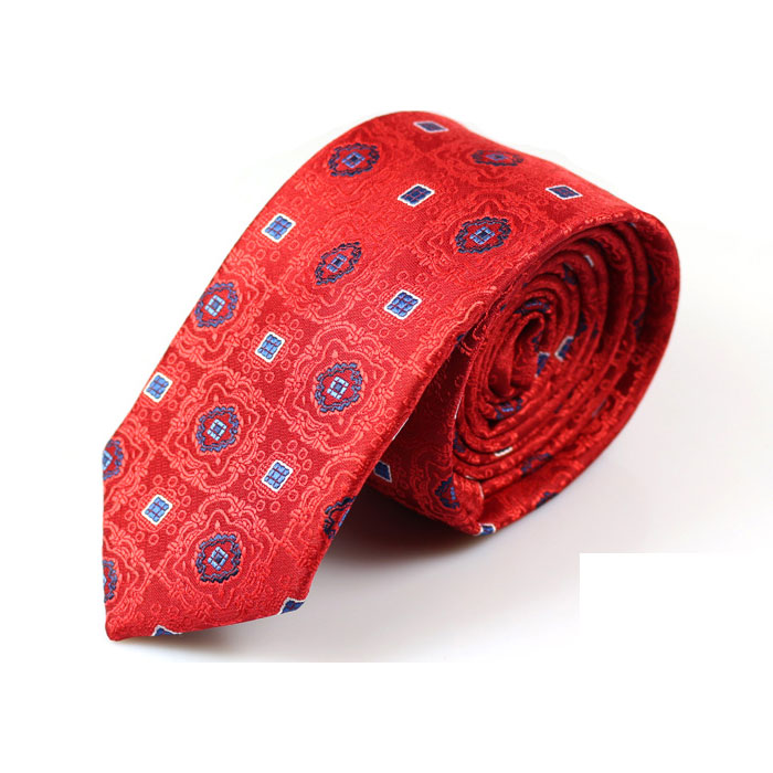 6cm Red, Earth Blue and White Polyester Novelty Skinny Tie