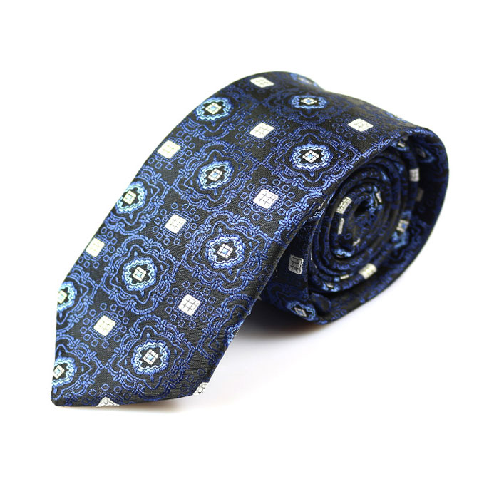 6cm Black, Navy Blue and White Polyester Novelty Skinny Tie