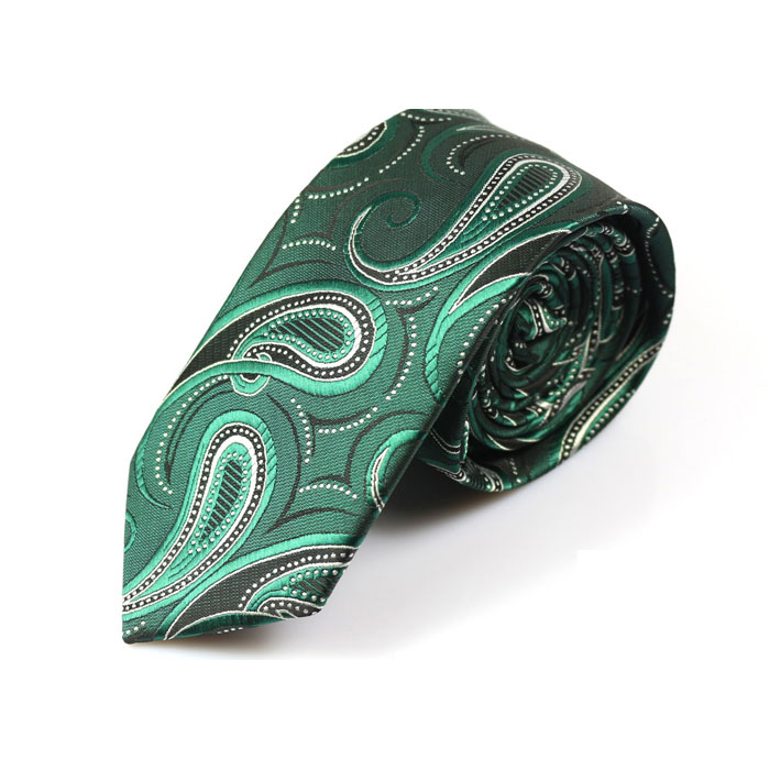 6cm Teal, Black and White Polyester Paisley Skinny Tie