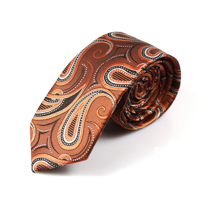 6cm Peach and Chestnut Polyester Paisley Skinny Tie