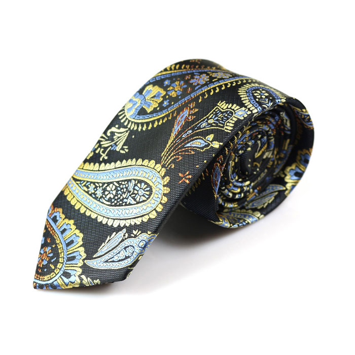 6cm Midnight Blue and Gray Polyester Paisley Skinny Tie